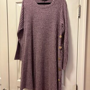 Elegant Long Sleeve A line Knit Dress with Button Accents and two pockets